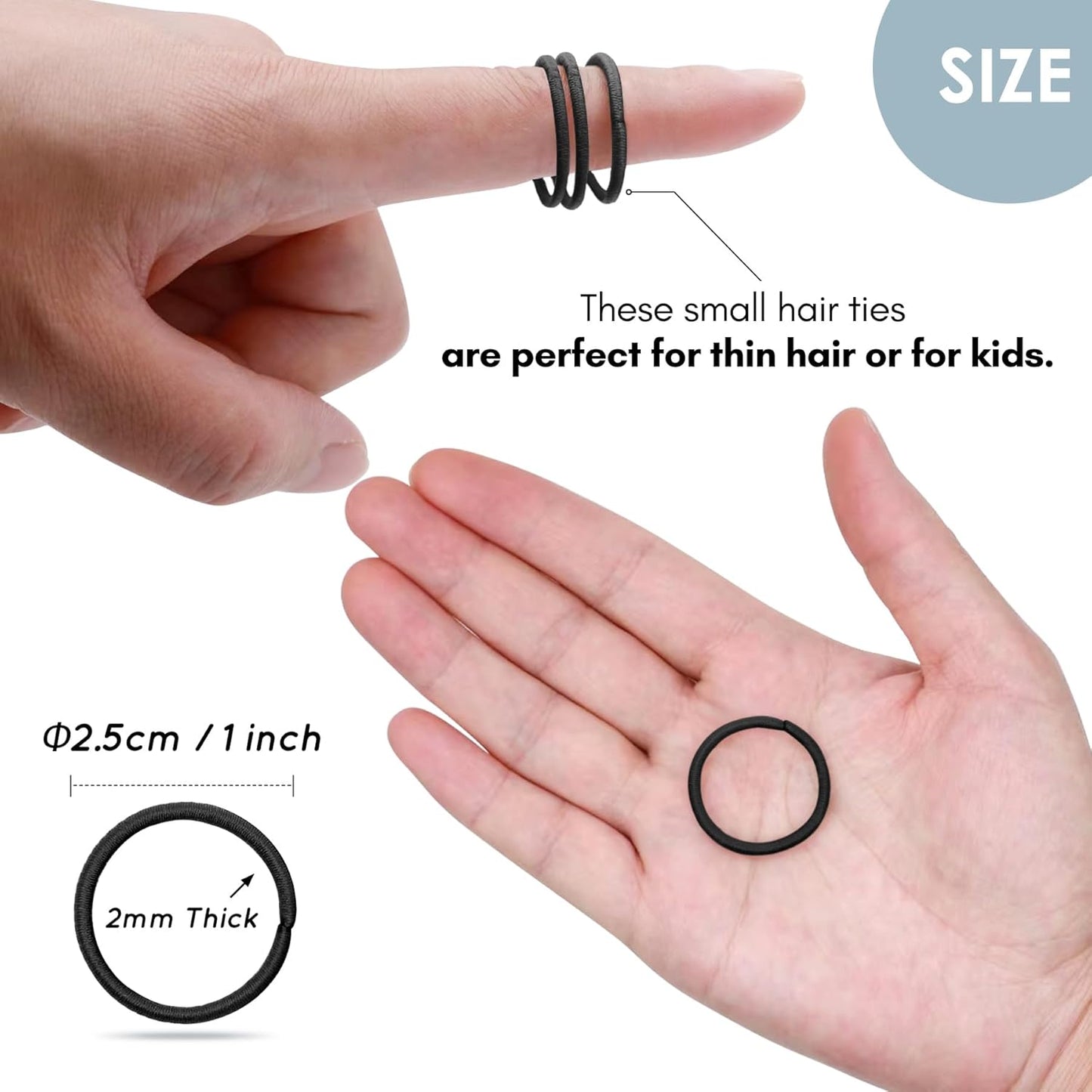 Small Hair Ties for Thin Hair & Kids - 120 Pcs No-Damage Elastic Bands | 1 Inch, Black