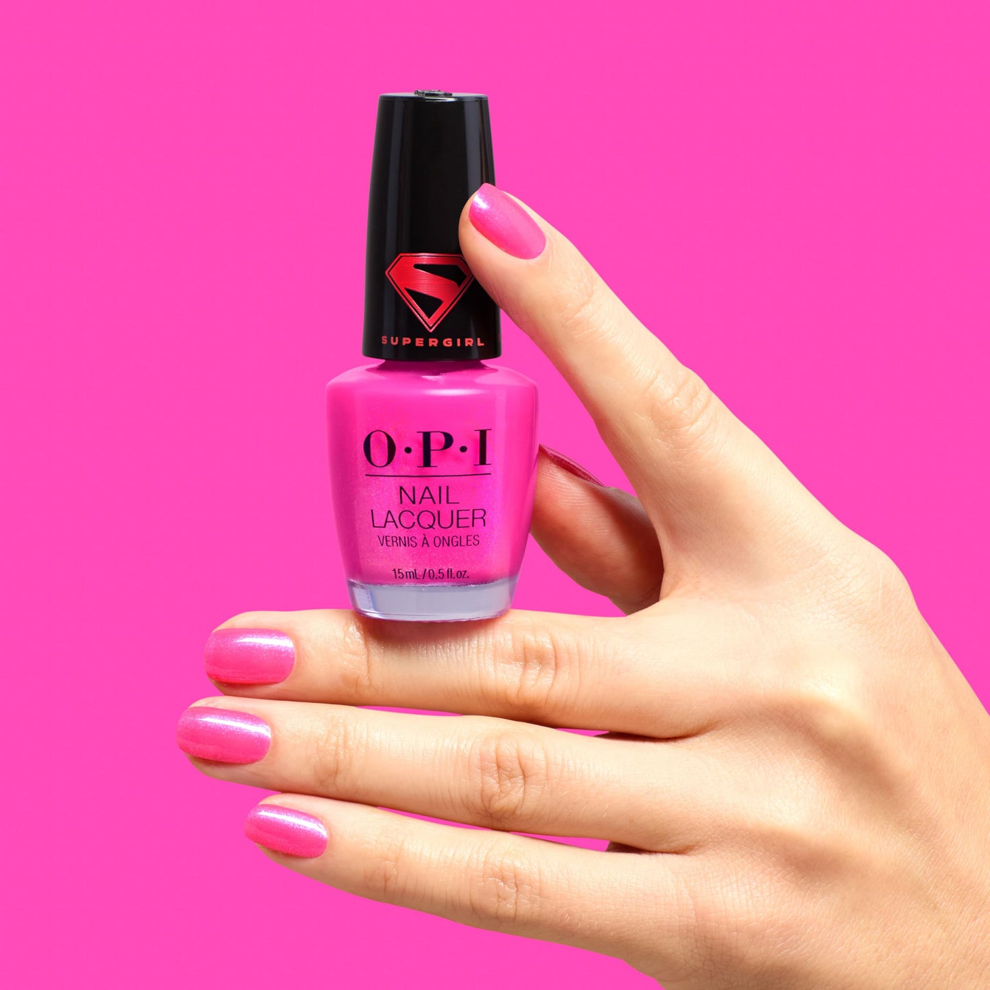 OPI Nail Lacquer Power up Pink | Opaque Bright Cool Pink Shimmer Chip Resistant Nail Polish x Supergirl Collection
