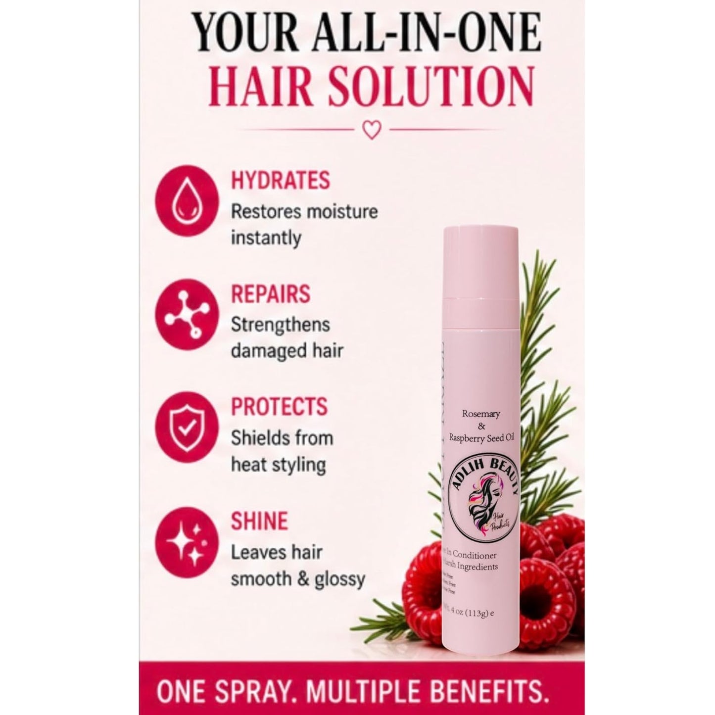 Natural Leave-In Conditioner - Paraben Free & Sulfate Free | Supports Healthy Hair Growth & Frizz Control, 4 fl oz