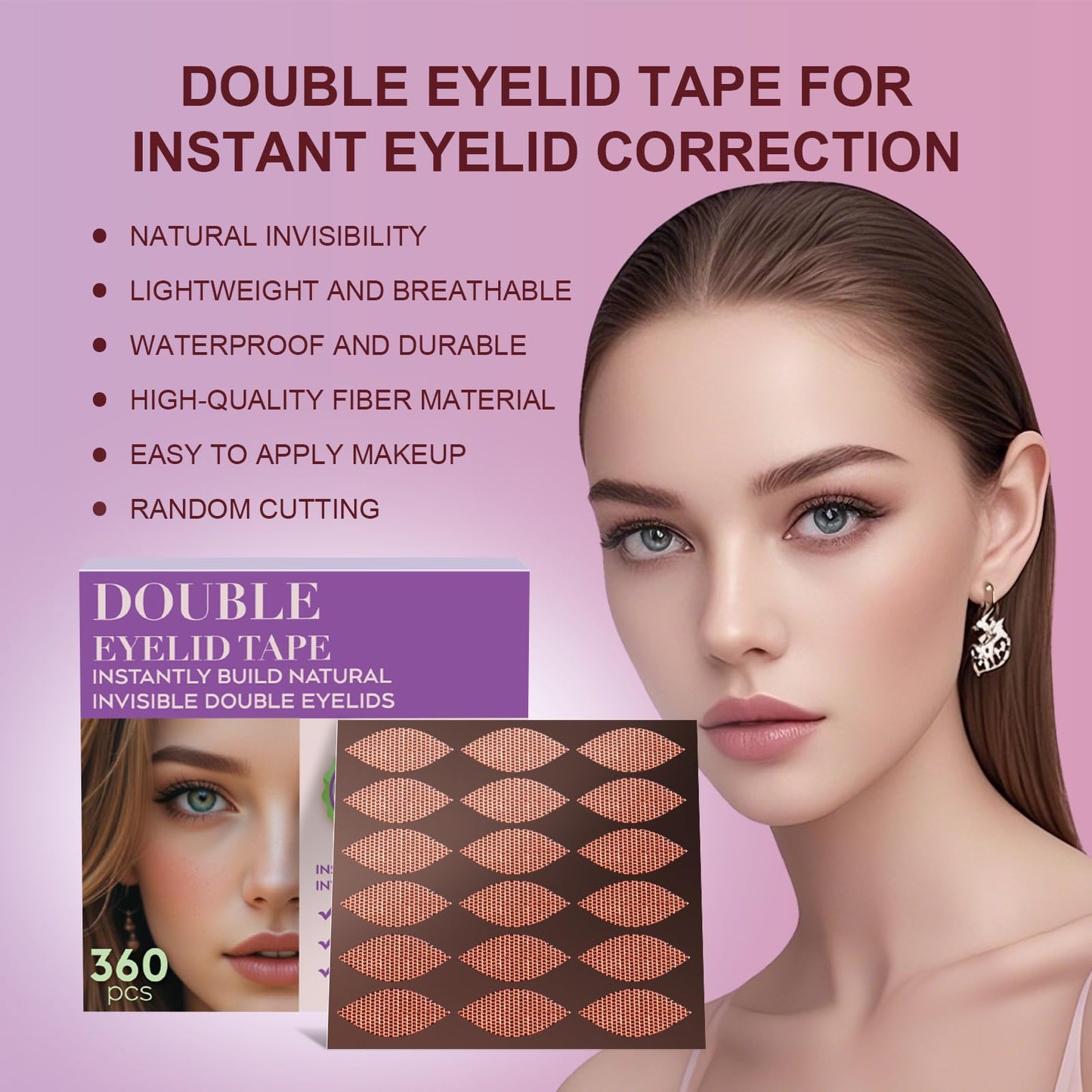 Majaium Natural Invisible Double Eyelid Tape 360pcs - Waterproof Lace Eye Lift Strips for Hooded/Sagging Eyes, Instant Enhancing Adhesive with Seamless Blend for All Eyelid Types