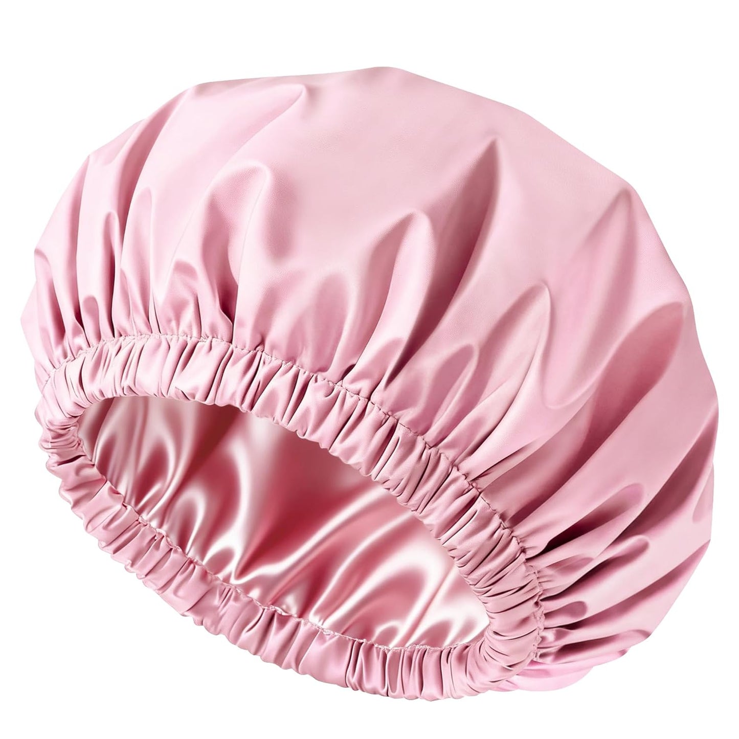 Satin Lined Shower Cap for Women - Reusable Waterproof Hair Protection | Large Washable Pink Cap