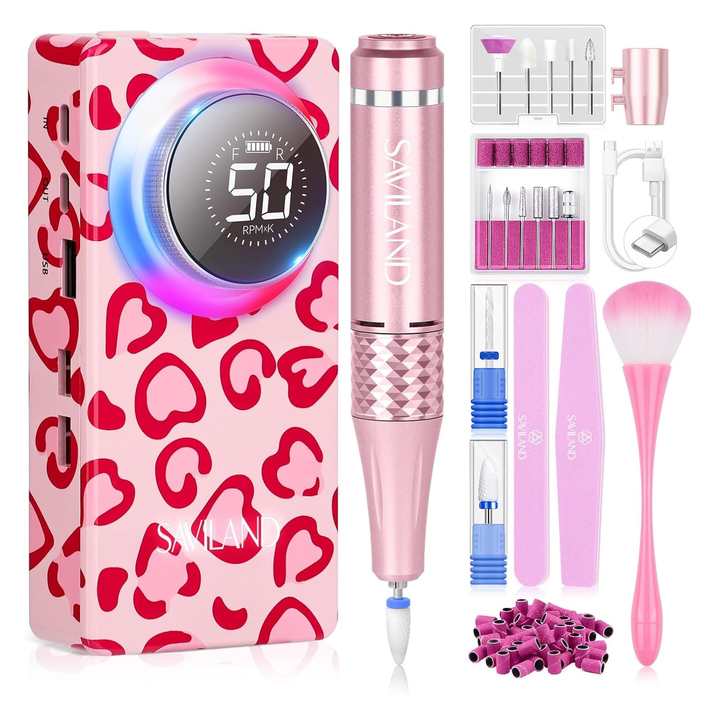 SAVILAND 50000 RPM Nail Drill - Professional Electric Nail File for Fast Acrylic Manicure | Portable Rechargeable Design