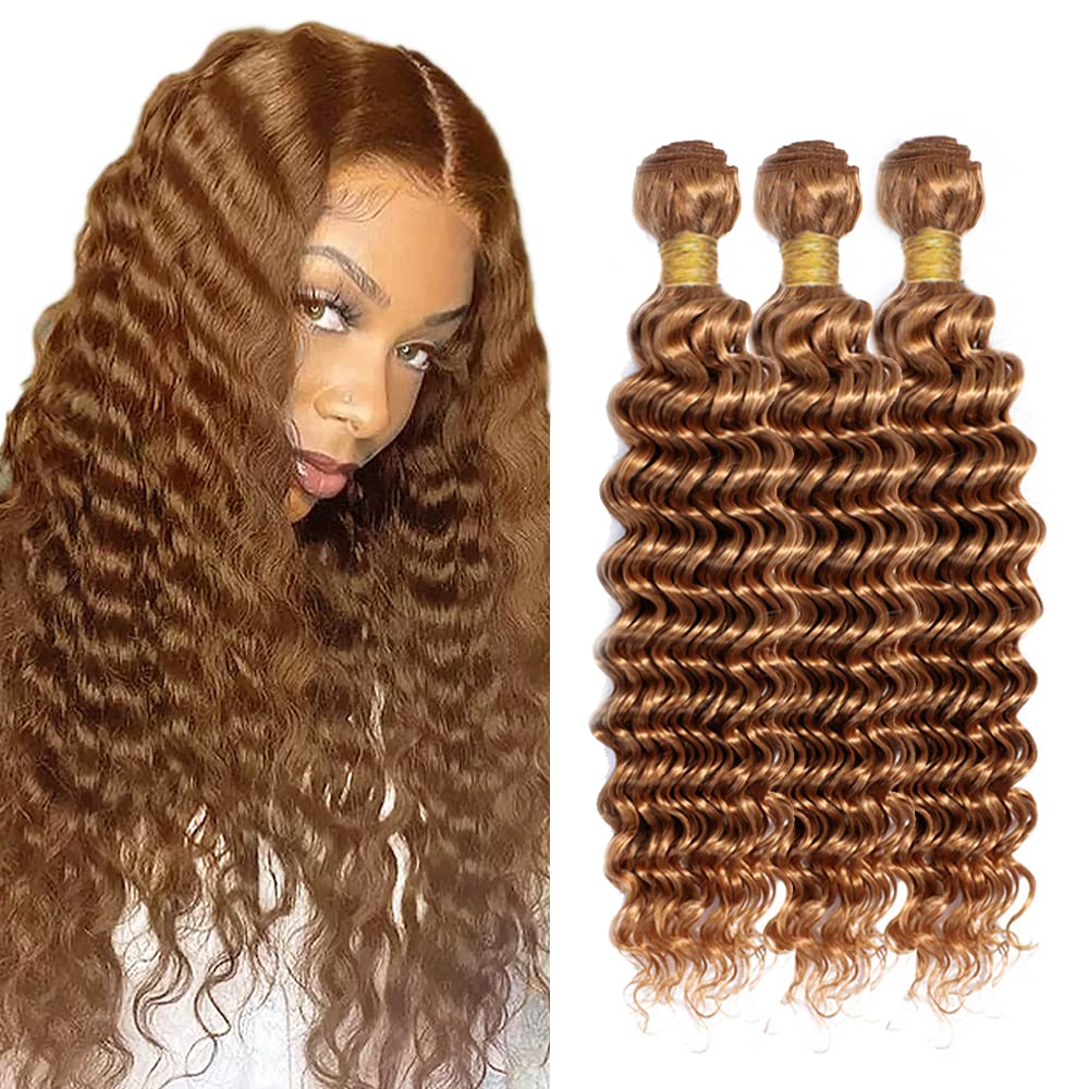#30 Brown Bundles Human Hair Deep Wave Bundles 12 14 16 Inch Brown Deep Wave Bundle Unprocessed Brazilian Virgin Weave Hair 3 Bundle 50 Gram Per Bundle