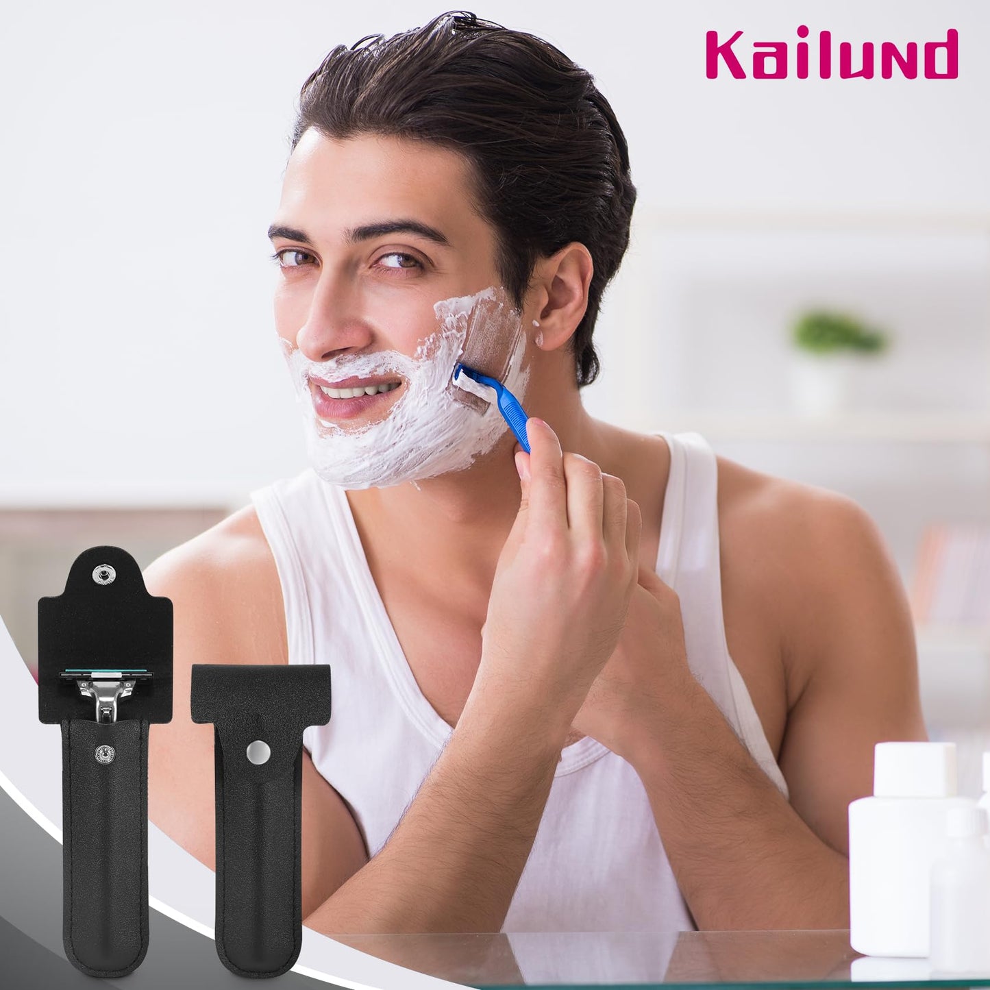 Kailund Razor Travel Case, PU Leather Safety Razor Case for Men, 5.5" Travel Razor Cover with Tight Button Closure, Compatible with Most Manual Razor - Black