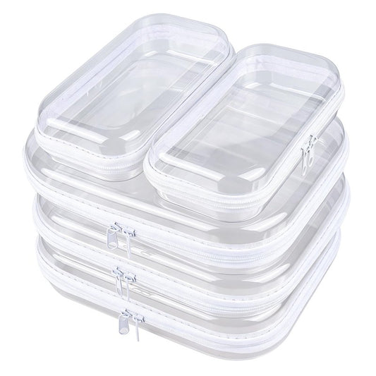 jayuwe 5-Pack Clear Hard Shell Zipper Case With Lids – 3 Large and 2 Small Clear Pencil Case, Stackable,Zipper Pouches Hard Shell for Cosmetics, Charging Cables, Sketch Supplies