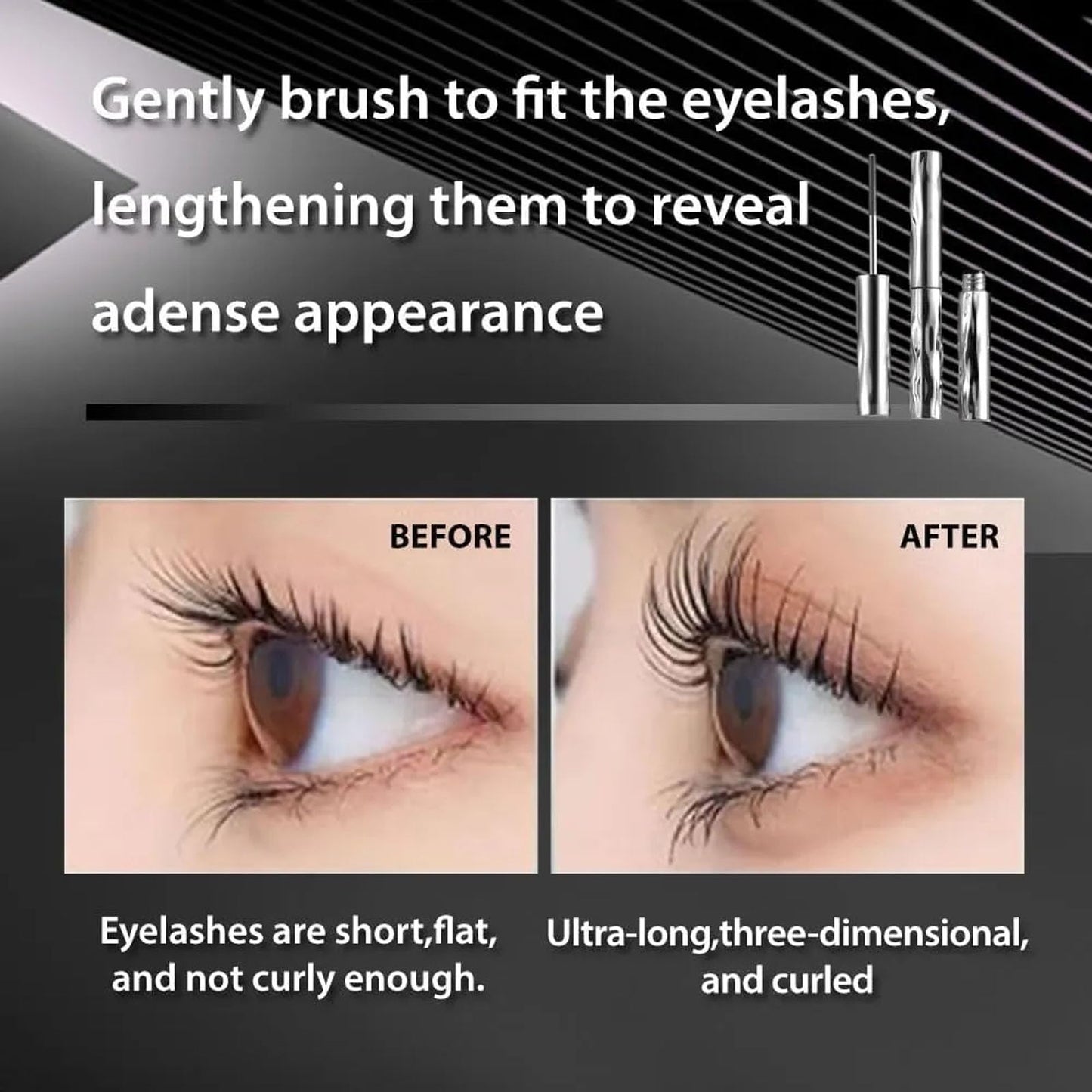 Dulorantocosh Waterproof Fibre Mascara, Volume & Length Without Clumping, Tubular Eyelash Primer with Metal Wand, Curling Eyelash Iron Mascara, Natural and Smudge-Proof (2 pcs)