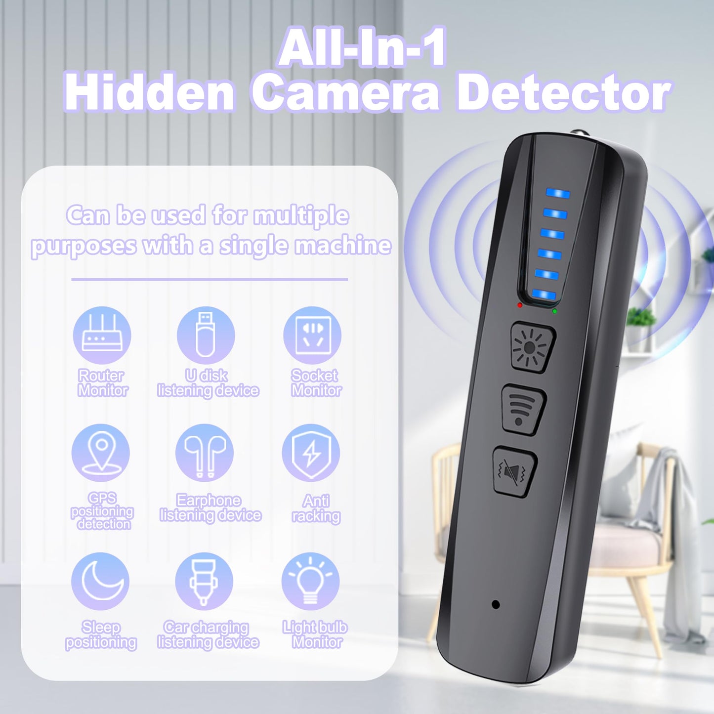 JZDCB Hidden Camera Detector & GPS Tracker Finder | Spy Camera Detector with RF Signal Detection for Travel, Hotel, Car | Anti-Spy Bug Detector & Wireless Camera Finder(Black)
