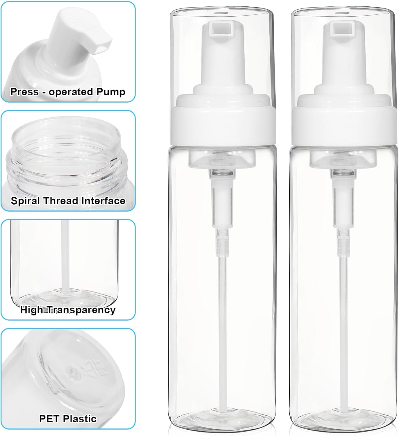 Foam Pump Bottle Set - 2PCS Travel Size Dispenser for Hand Soap, Body Wash & Shampoo | 200ml/7oz