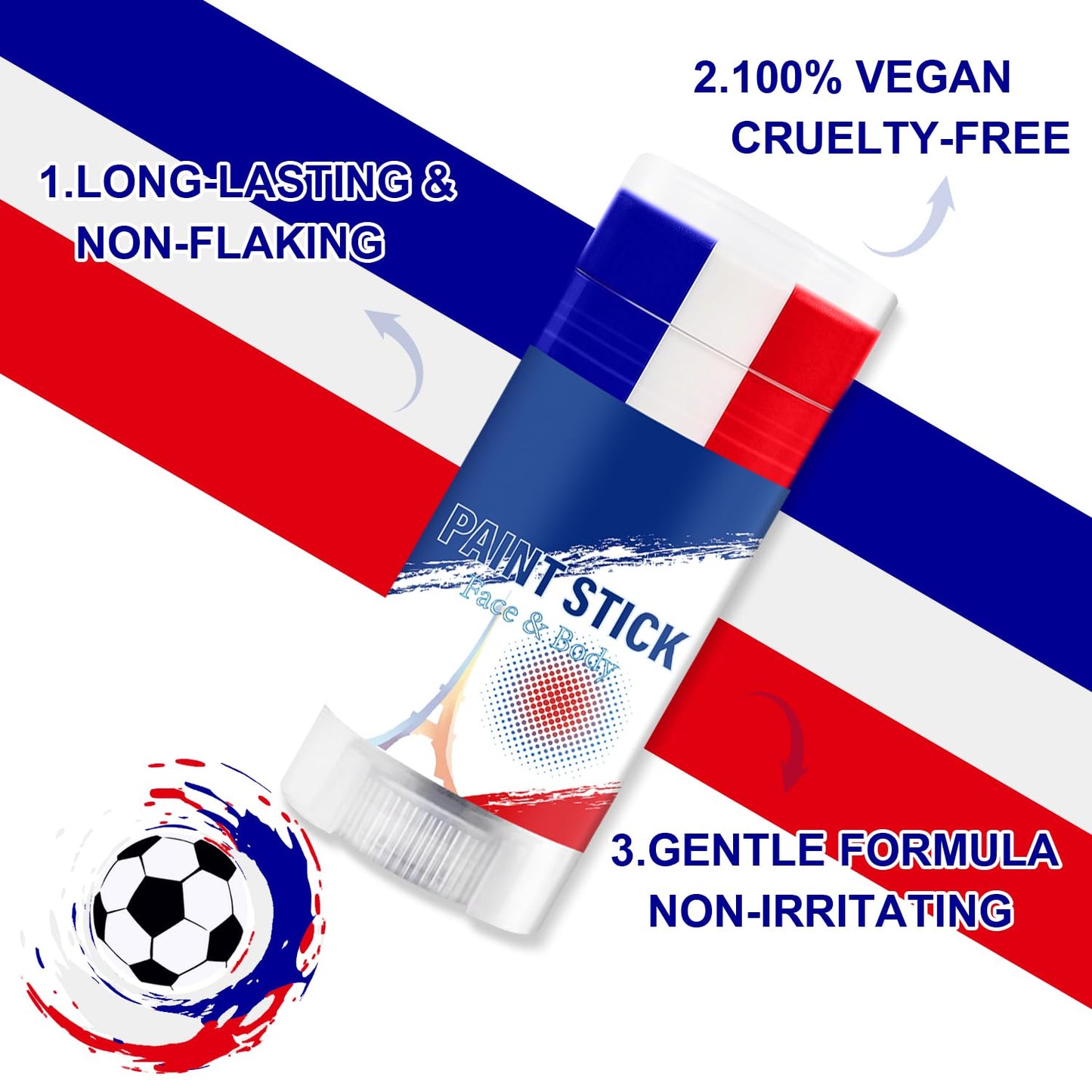 Blue White and Red France Face Body Paint Stick for 2026 World Cup Fan Soccer Baseball Softball Sports Eye Black Stick Makeup (France)