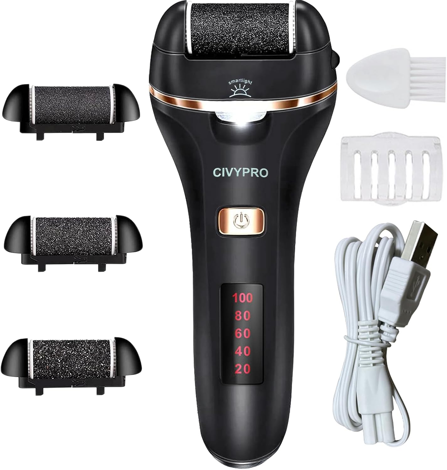 Electric Foot Callus Remover - Rechargeable Waterproof Pedicure Tool | Professional Foot Care Kit (Black)