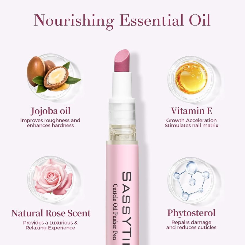 Ceramic Cuticle Pusher & Oil Pen Set | Nourishing Cuticle Remover Gel with Jojoba Oil & Vitamin E - 2ml Rose Scent, 1 fl oz for Dry Nails