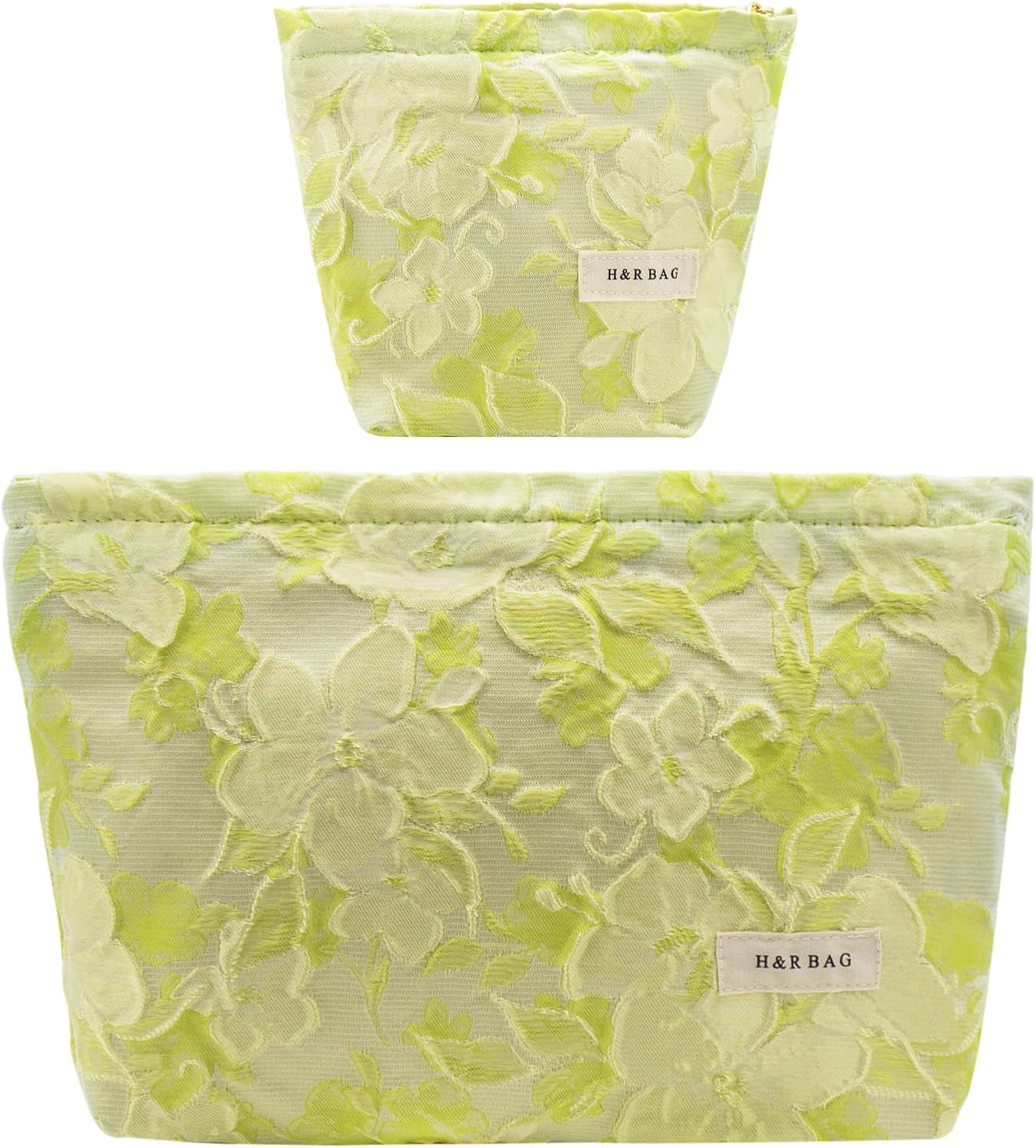 Large Floral Makeup Bag Set - 2 Pcs Travel Toiletry Organizer for Women | Embroidered Cosmetic Pouches with Zipper