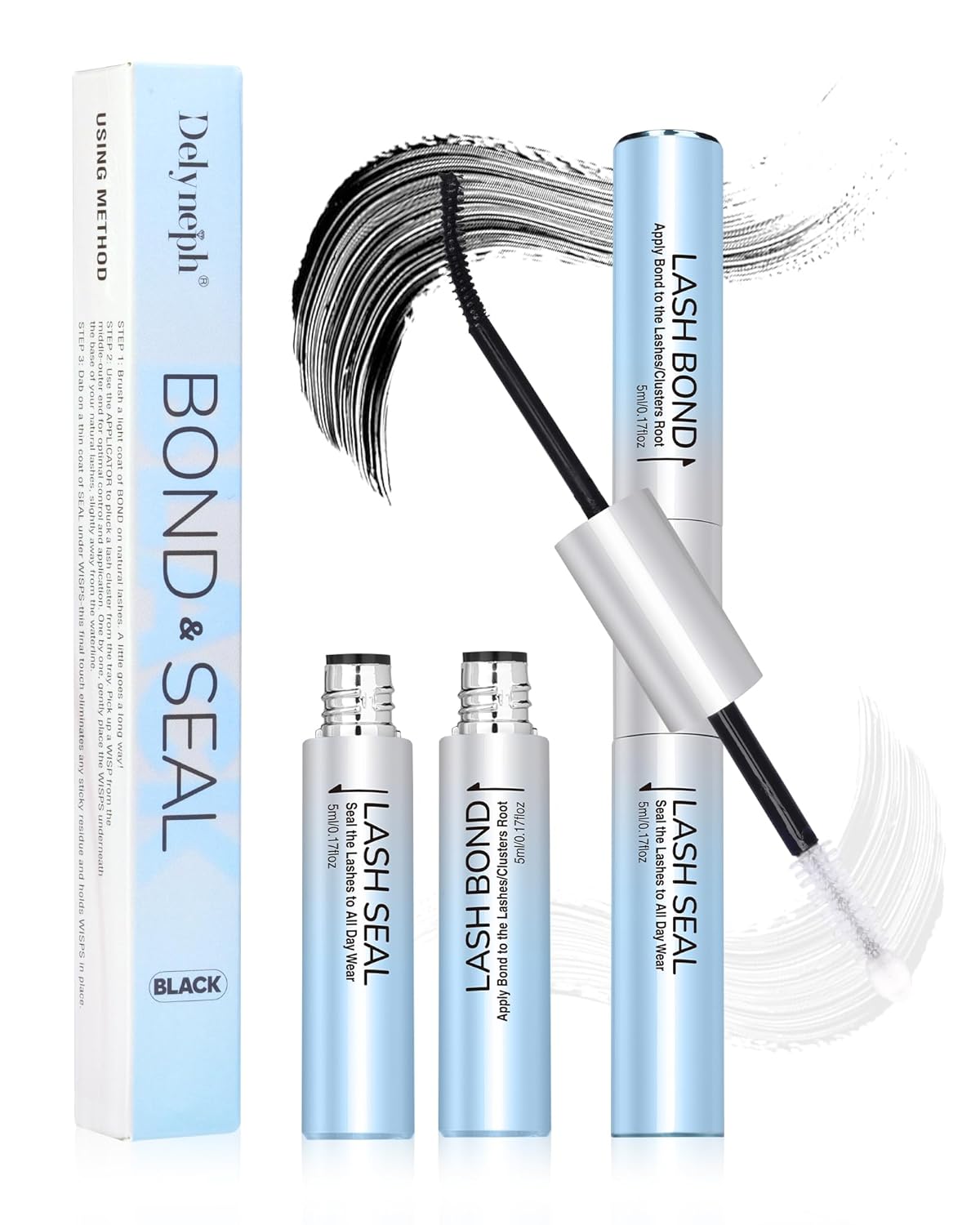 Eyelash Glue - Waterproof Bond & Seal for Lash Clusters | Long-Lasting 72H Adhesive, Latex-Free (5ml+5ml)