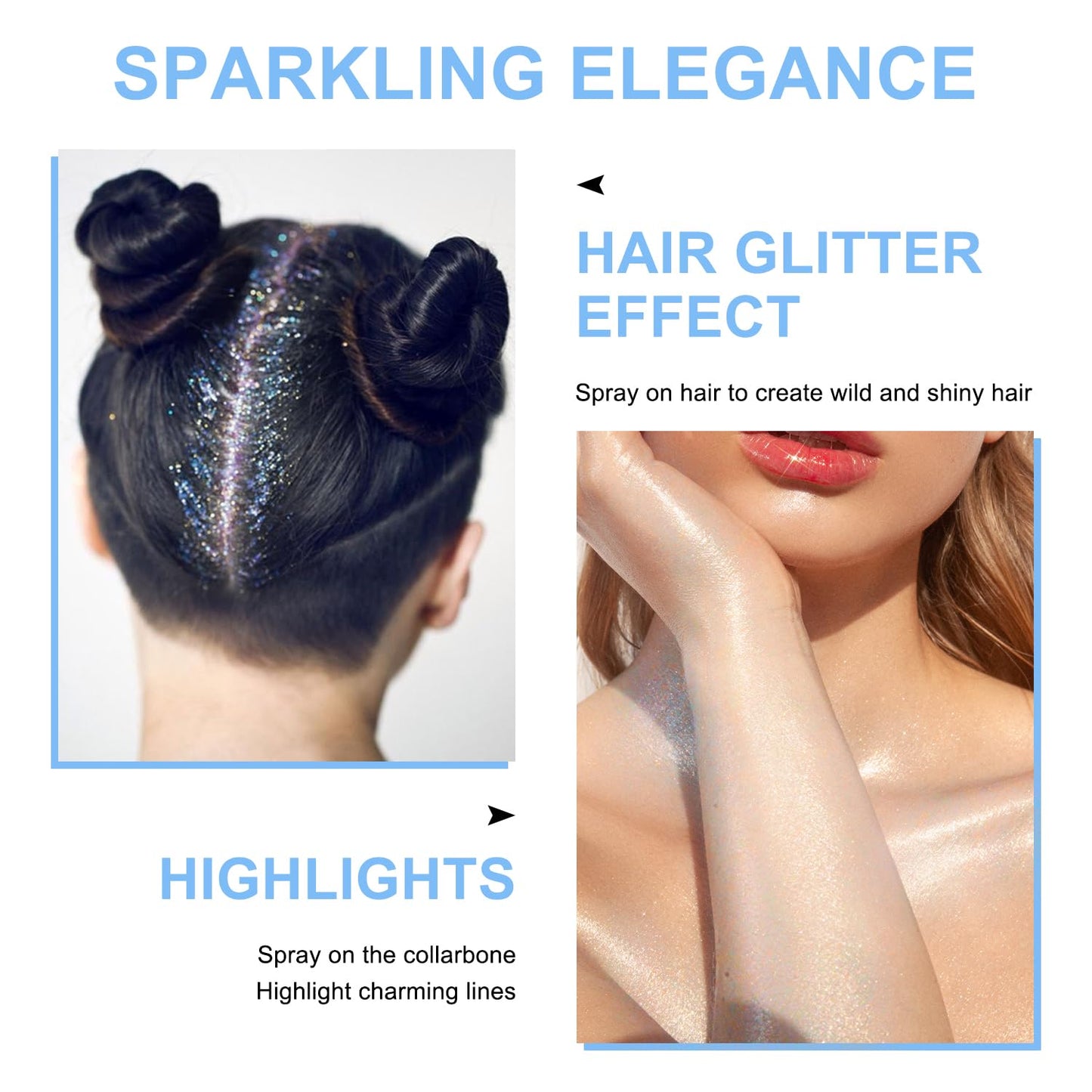 Hair and Body Glitter Spray, Shimmering Powder Sparkle Powder Makeup, Glitter Loose Sparkle Makeup for Body Highlighter,Festival Prom Rave Accessories (Glint-Rainbow)