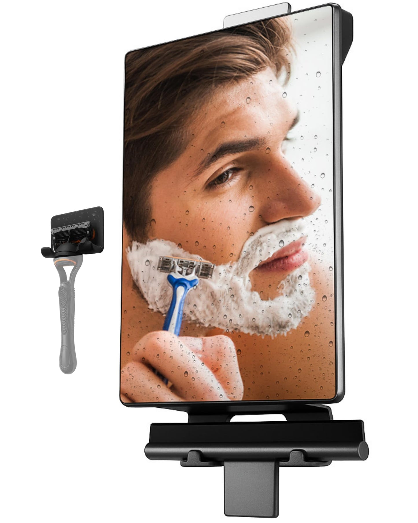 HONEYBULL Fogless Shower Mirror for Shaving with Water Tank, Adhesive Mount