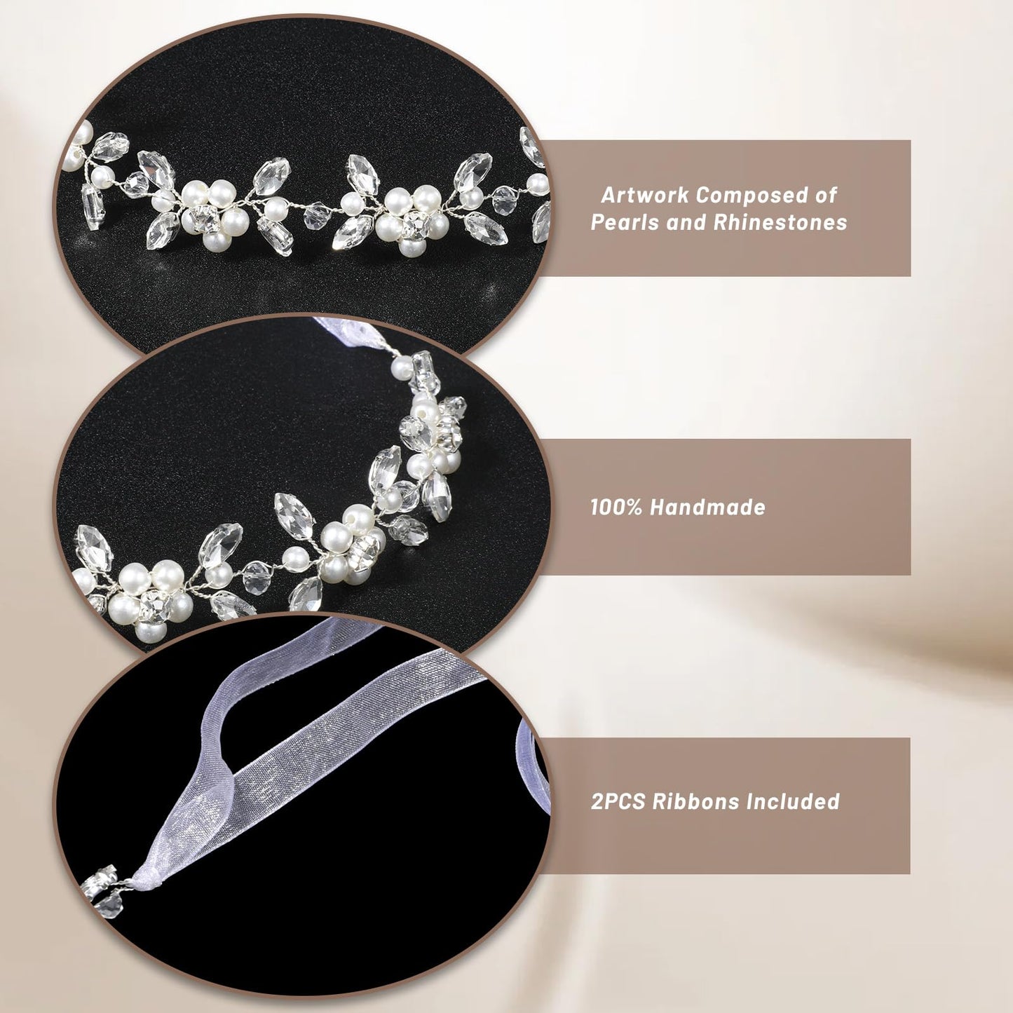 Josojoou Sparkling Flower Girl Headpiece, Crystal Pearl Bridal Headband, Princess Style Flower Girl Headband for Birthdays, Parties, First Communion, Weddings, and Engagement Parties