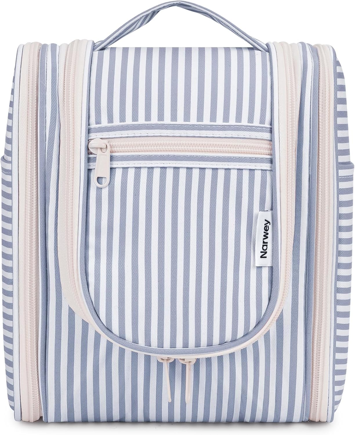 Narwey Travel Toiletry Bag - Small Striped Makeup Organizer for Women | Mint Green Stripe