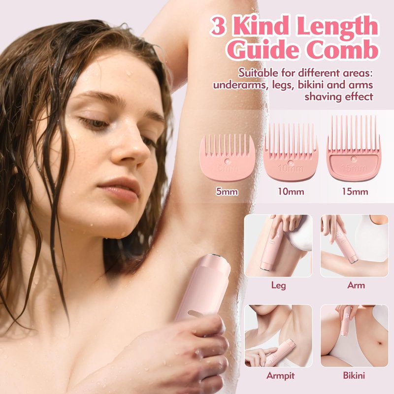 Bikini Trimmer for Women, 2 in 1 Electric Razor for Women Body Underarm Pubic Hair, Rechargeable LED Display Electric Trimmer