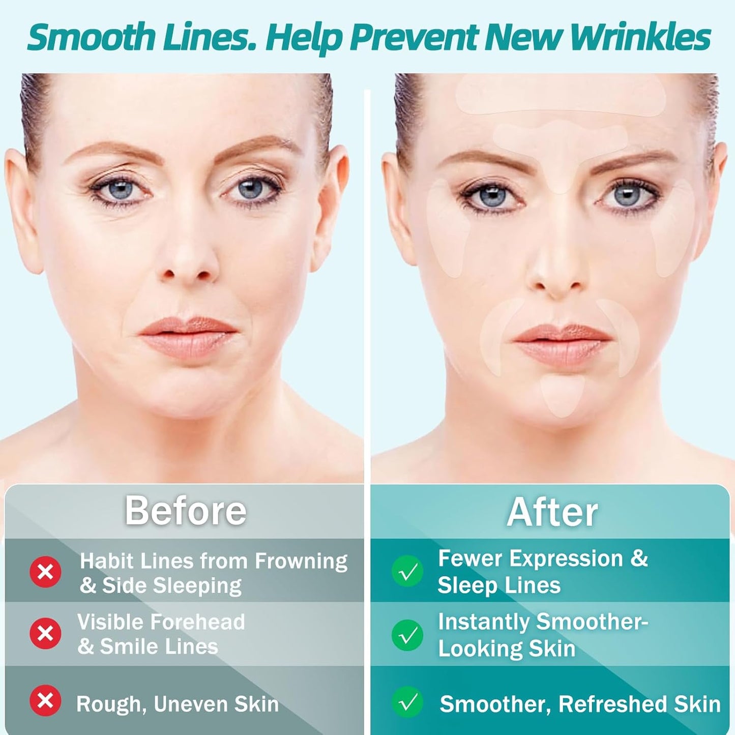 Face Wrinkle Patches - 208 Pcs Overnight Anti-Wrinkle Tape for Forehead & Smile Lines | Comfortable Stay-On Design