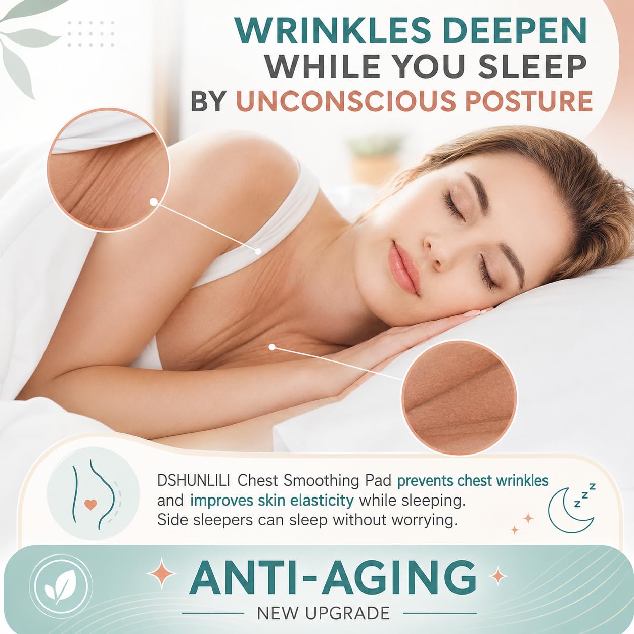 GETPUNA Chest Wrinkle Patches 2 Pack, Reusable Silicone Pads for Décolleté & Cleavage, Overnight Anti Wrinkle for Side Sleepers