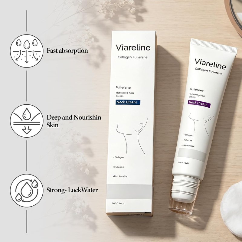 Collagen Neck Cream - Firming & Lifting Treatment for Crepey Skin | Five Roller Applicator