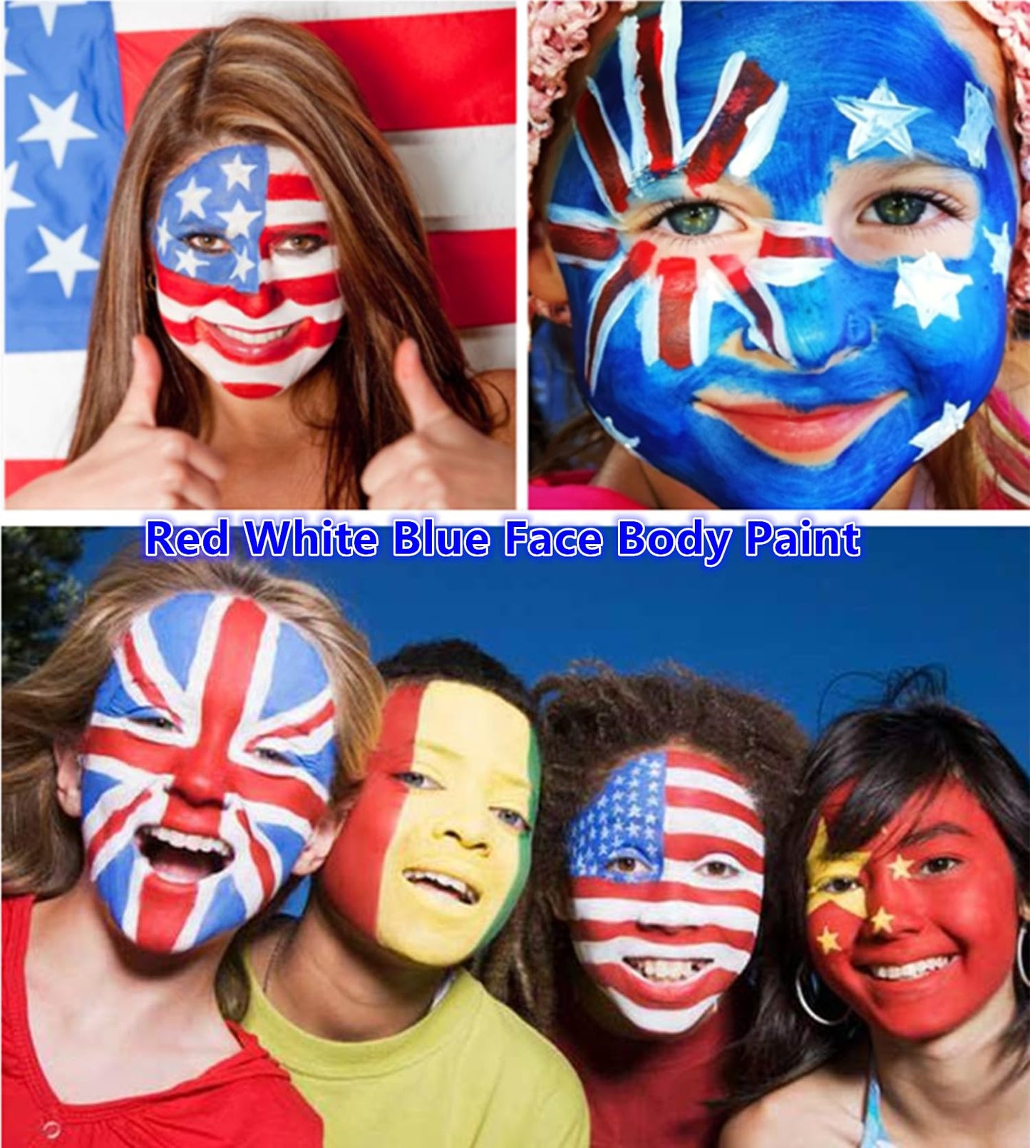 Go Ho Red White and Blue Face Paint Palette,Washable Patriotic Face Body Paint,4th of July Accessories, Face Painting Kit for Independence Day 250 Anniversary USA Face Makeup