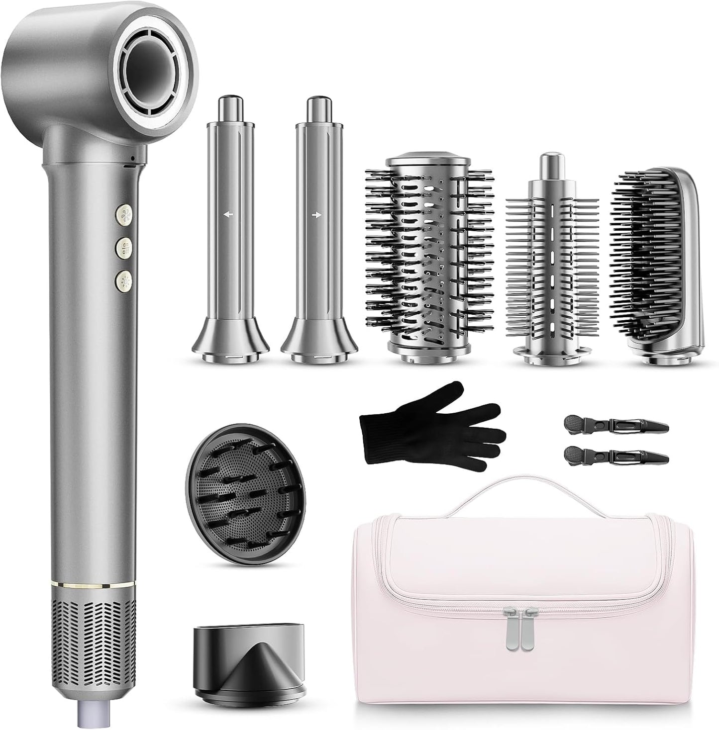 Professional 9-in-1 Hair Dryer Brush Kit - 1200W Hot Air Styler with Auto Wrap Curler | Travel-Friendly, Frizz-Free Styling