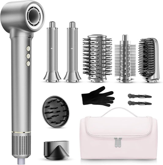 Professional 9-in-1 Hair Dryer Brush Kit - 1200W Hot Air Styler with Auto Wrap Curler | Travel-Friendly, Frizz-Free Styling