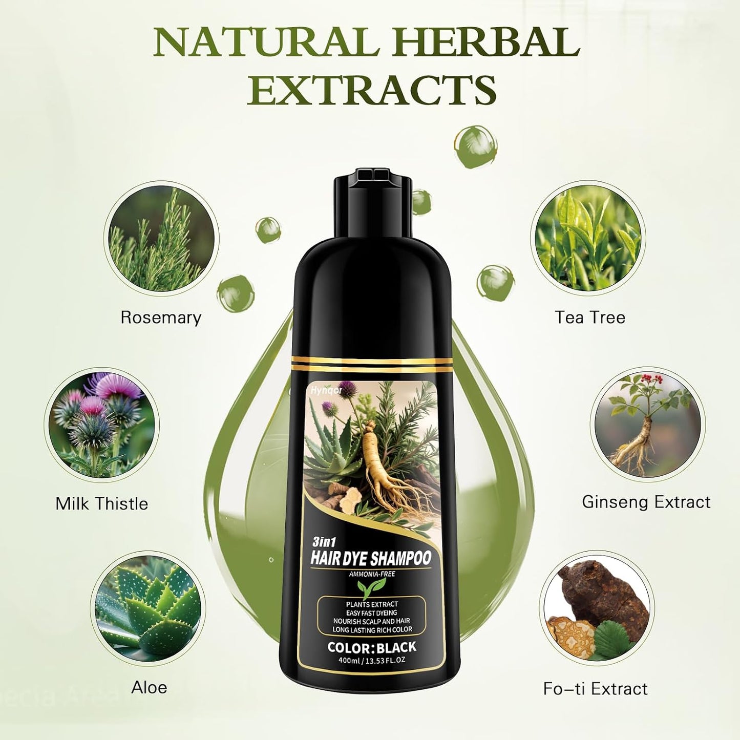 Black Hair Dye Shampoo - 100% Gray Coverage | Natural Herbal Formula for Men & Women
