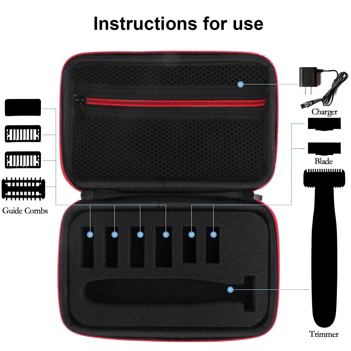 INVODA Travel Shaver Case Compatible with Philips Norelco QP2724/90 Trimmer Waterproof Hard Portable Storage Box for QP2520/90 QP2630/72 QP2724/70 QP2834/70 Shaver (Black-Red)