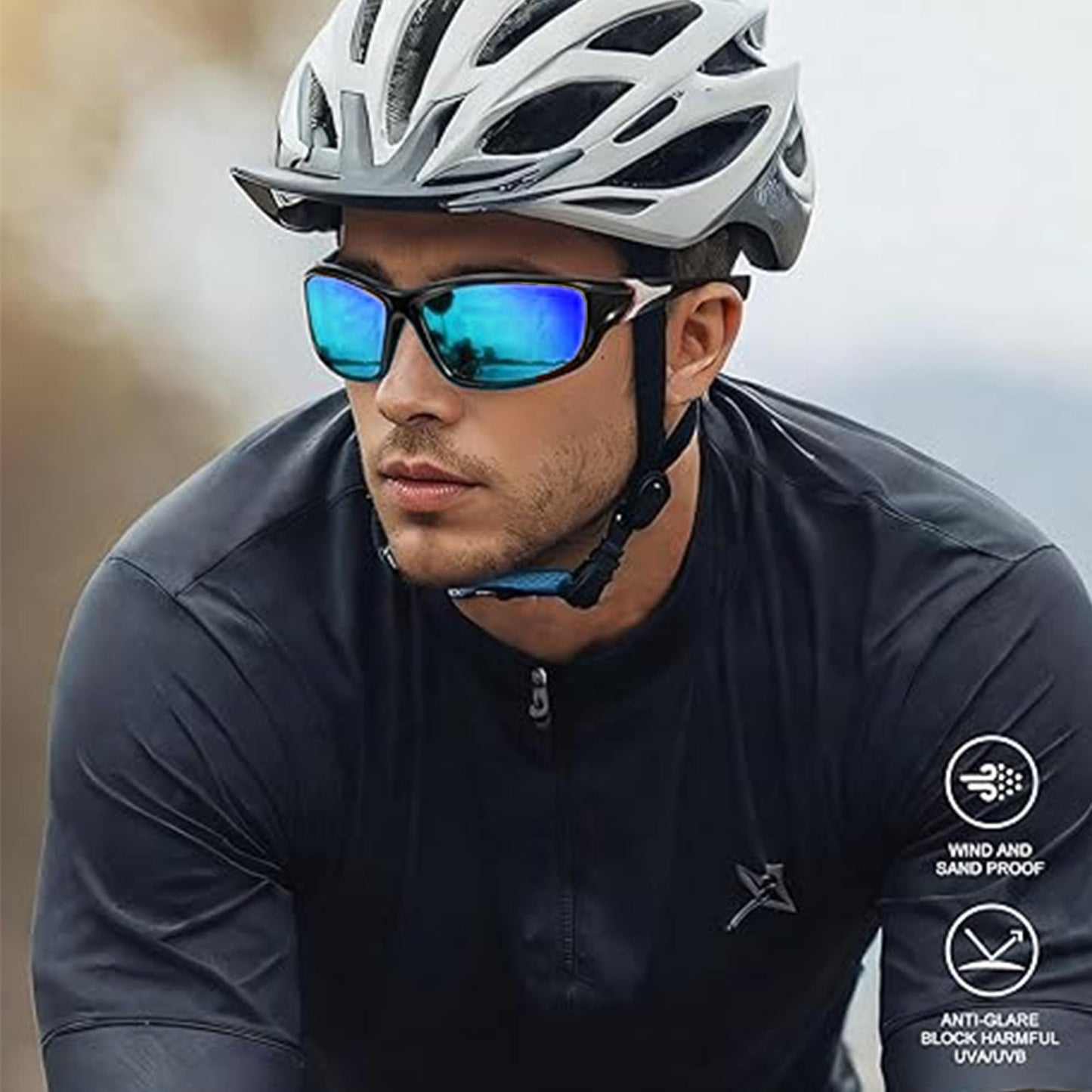 Polarized Sports Sunglasses for Men 2 Pack, Grey and Dark Blue Wrap Around UV400 Protection Mens Sunglasses Ideal for Driving Cycling Fishing Outdoor Sports