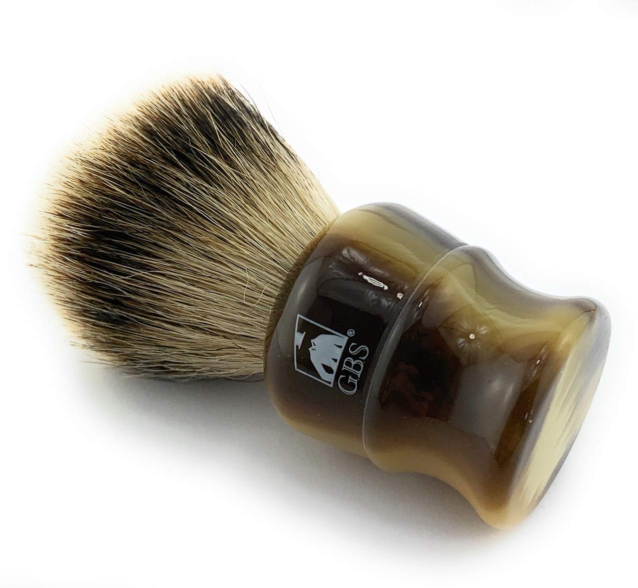 G.B.S Badger Shaving Brush with Faux Horn Handle, Free Stand, Large Silvertip