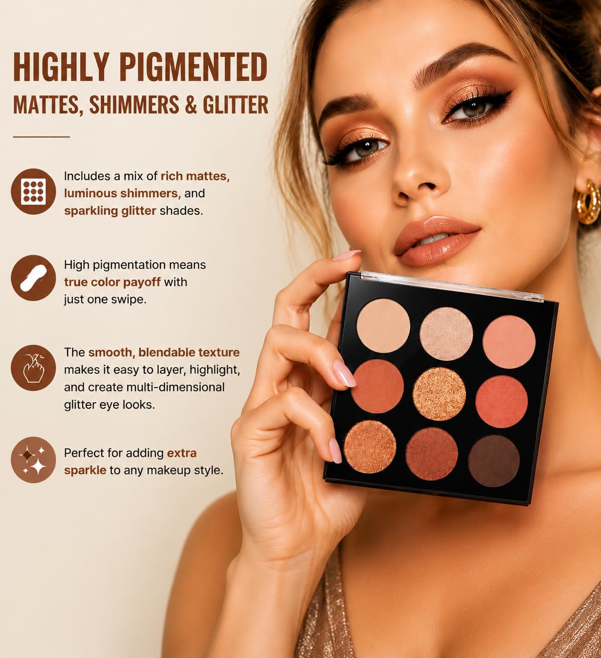 Océane Neutral Eyeshadow Palette - 9 Highly Pigmented Colors for Long-Lasting, Natural Eye Makeup | Vegan & Cruelty-Free