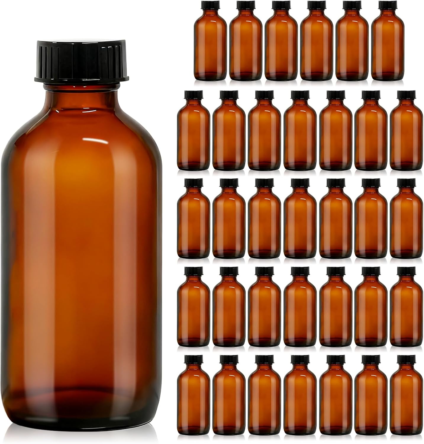 Amber Glass Boston Round Bottles - 16 oz | 15 Pack - Airtight, Leak-Proof for Kombucha, Condiments, Oils