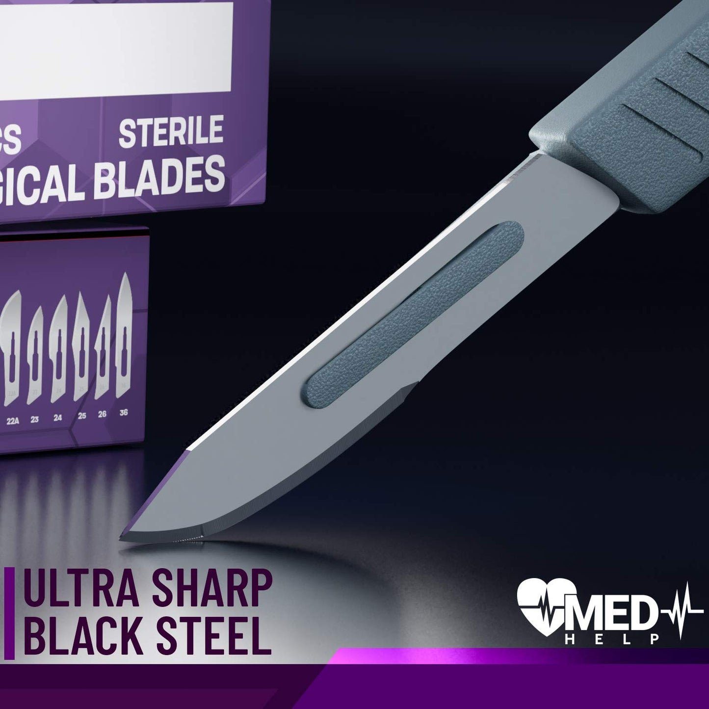 MedHelp Disposable Scalpel Blade #10 Pack of 100, Size 10 Surgical Blades, High Carbon Steel Dermaplane Blades. Individually Wrapped, Sterile