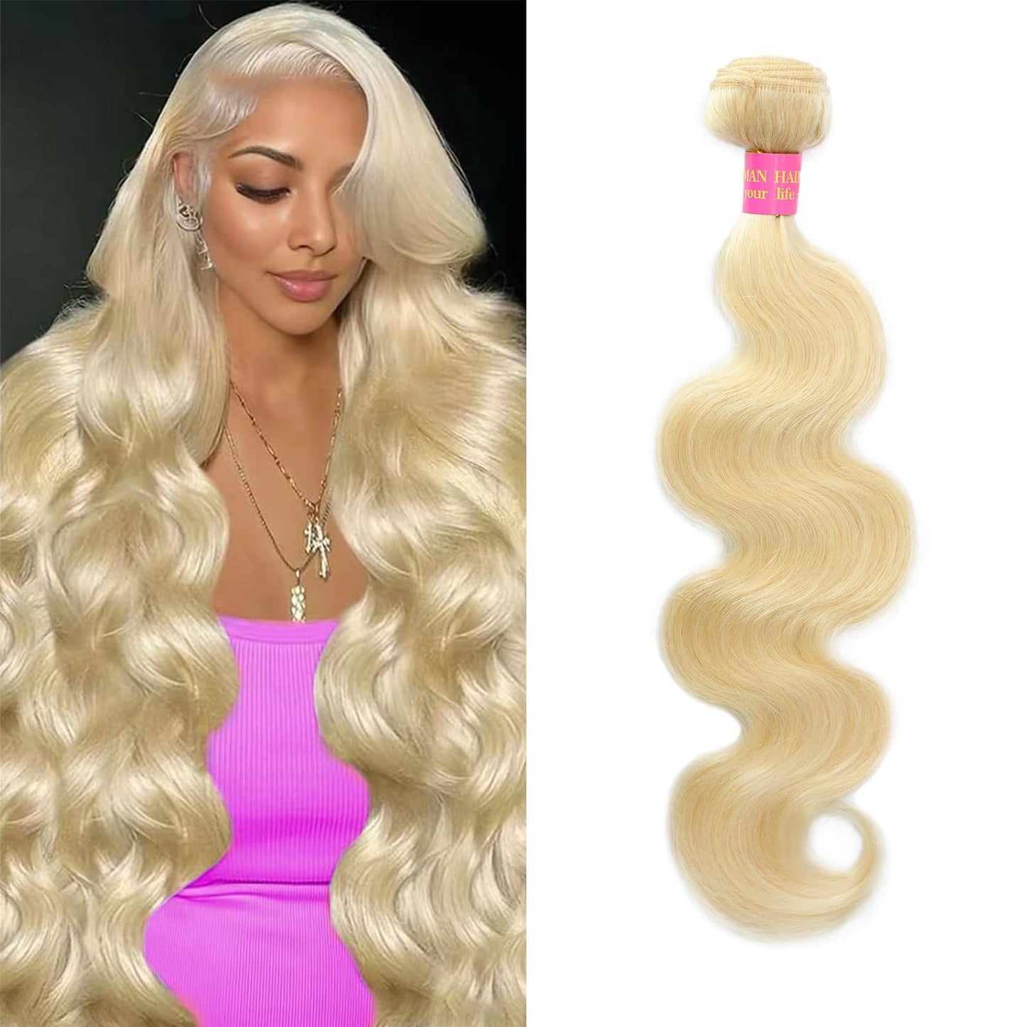 30Inch Blonde Bundles Human Hair 613 Body Wave Bundles Human Hair Extensions,100% Real 14A Brazilian Virgin Raw Easy to Dye No Synthetic Blend No Tangle No Shedding 3X-Lifespan