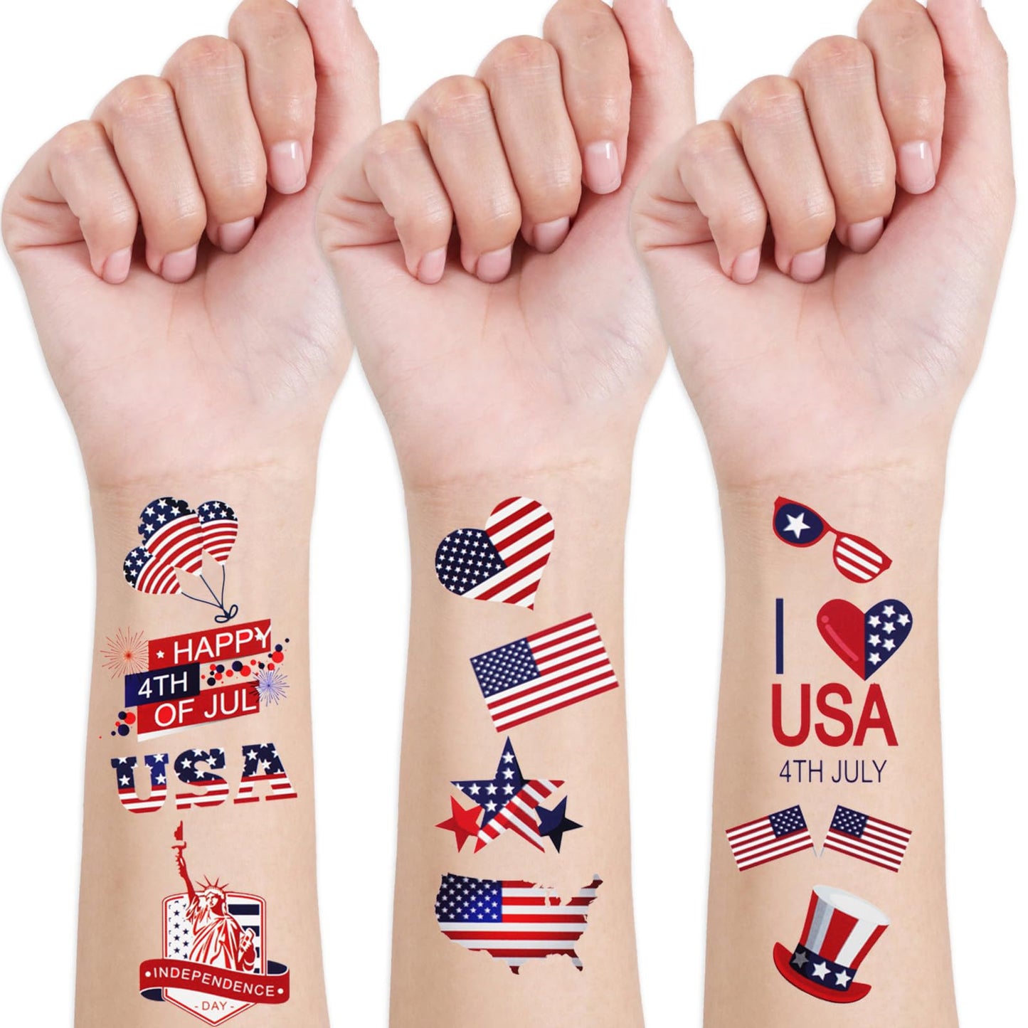 Paminify 4th of July Freckles Tattoos,Fourth of July Glitter Freckle Face Accessories, Patriotic USA Red White Blue Temporary Star Stickers,Independence Flag Makeup,8 PCS+13 PCS