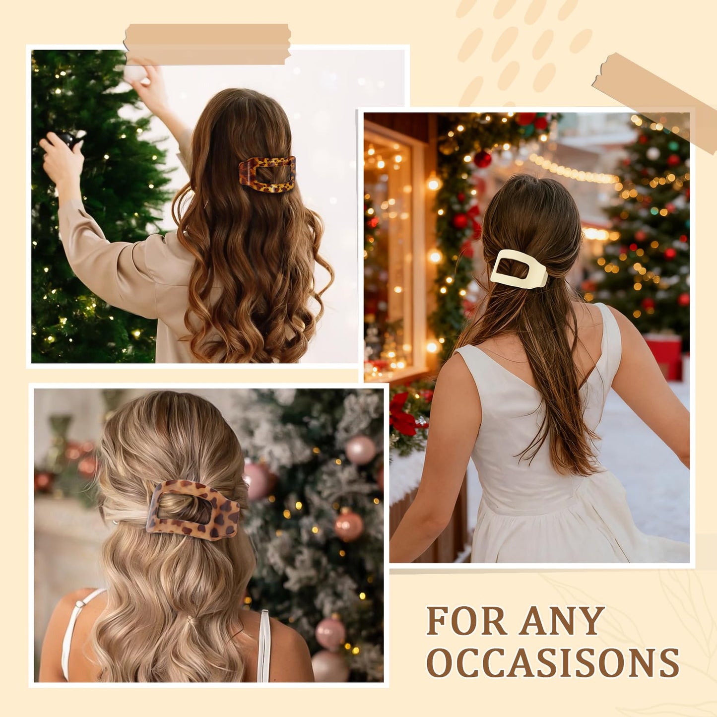 6 PCS Flat Hair Clips for Women, Large French Flat Claw Clips for Thick Thin & Curly Hair, Strong Hold Non Slip Leopard Print Jaw Clips Hair Accessories for Girls Valentine's Day Gifts, Tortoise