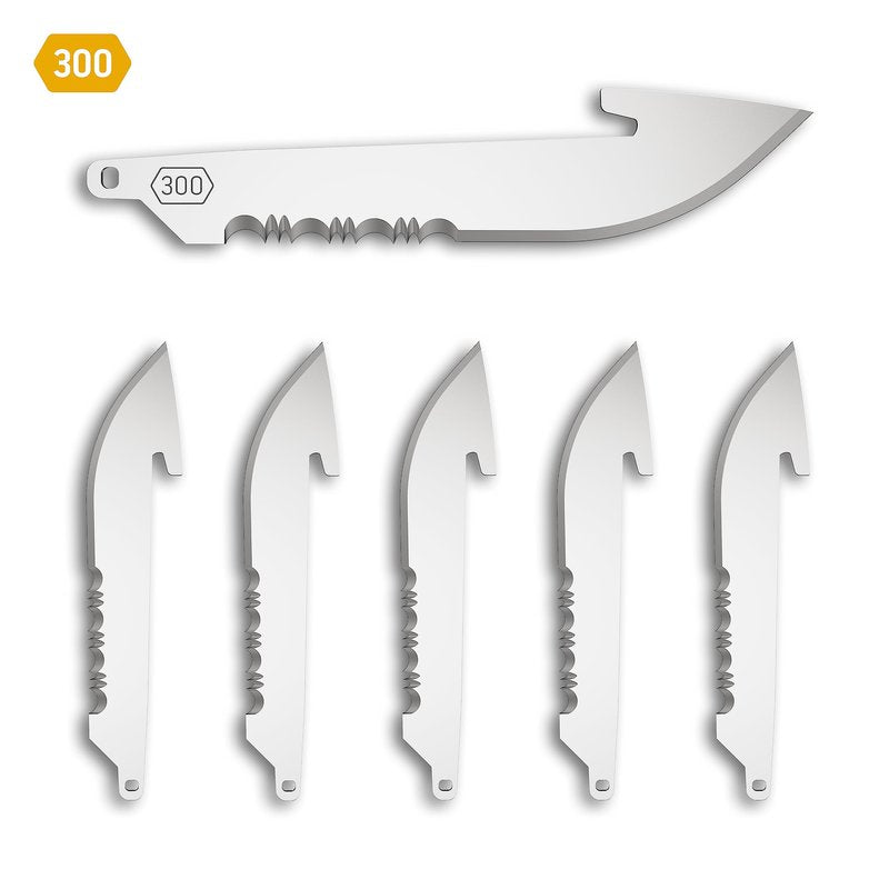 OUTDOOR EDGE 3.0" Drop-Point with Serrations Blade Pack (Black, 6 Blades), Compatibility Blade Code 300
