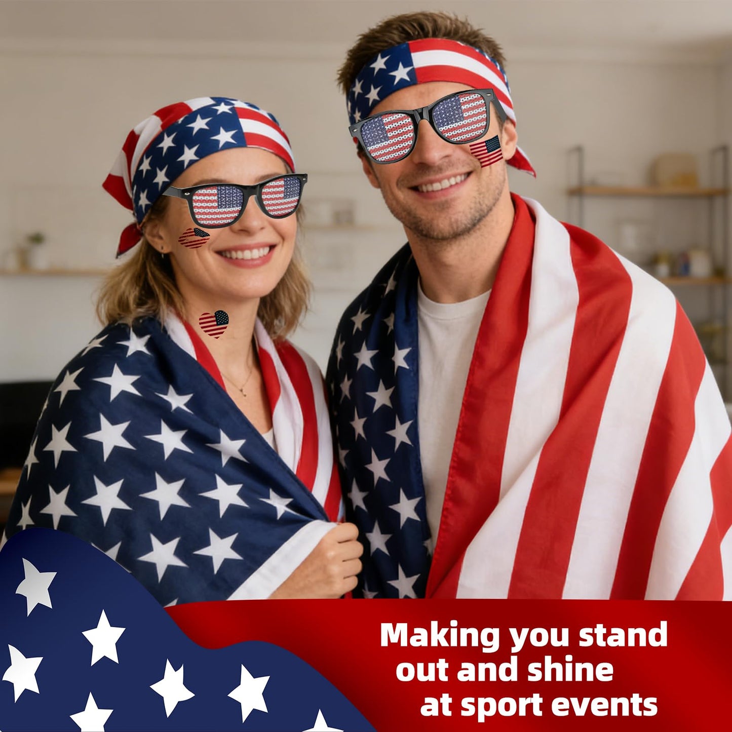 2026 Soccer Fan Flag Cape Set, National Cape Sunglasses Headband Tattoos, Flag Costume Cape for Match Day Party 4th of July(America)