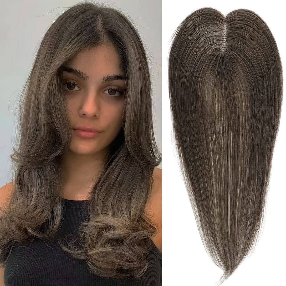 Aimeolyn Hair Toppers for Women - 16-Inch Real Human Hair | 8x8 Inch Big Base Coverage