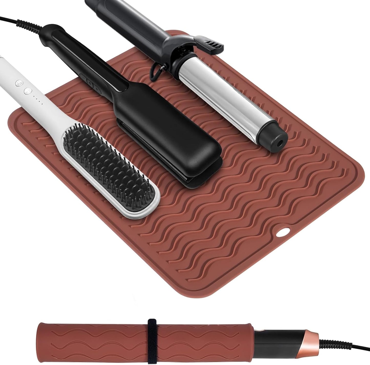 Heat Resistant Curling Iron Mat - Oversized Silicone Hair Styling Tool | Portable Travel Size 14.2” x 11”