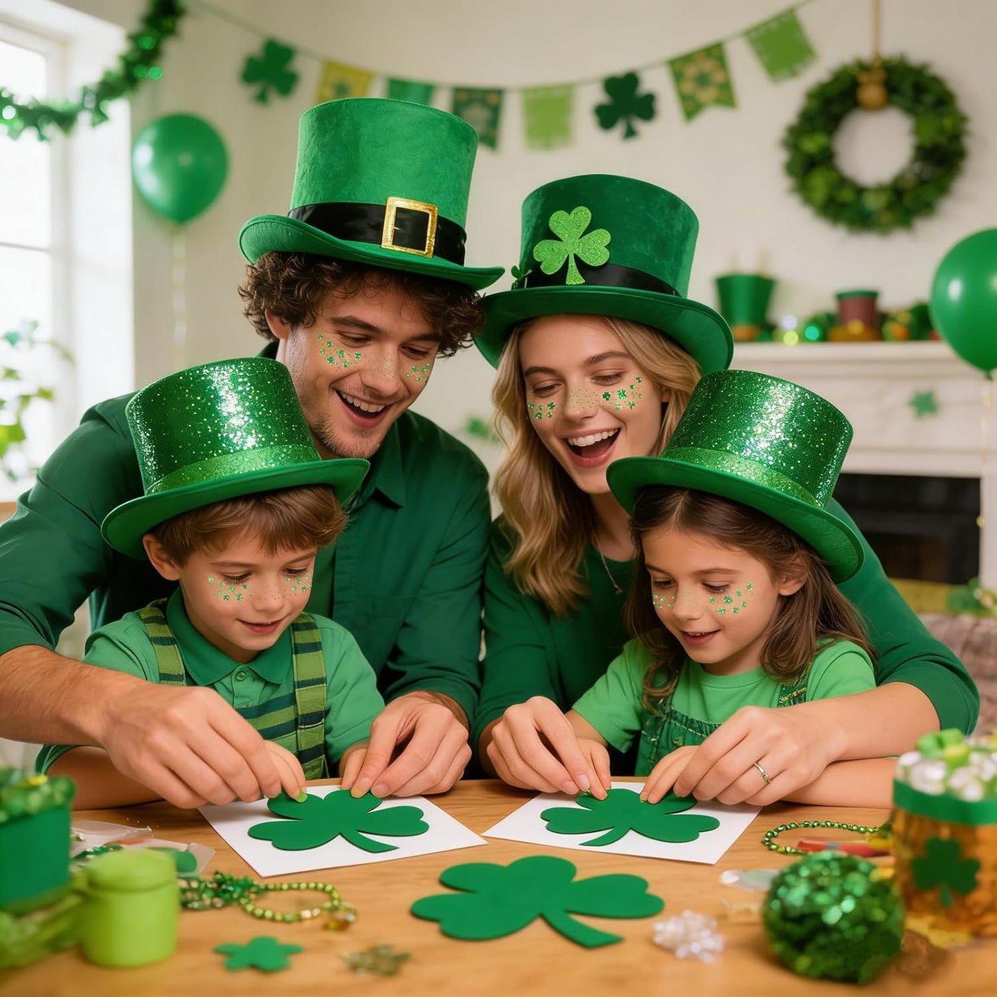 Shamrock Glitter Freckles Face Tattoos - St. Patrick's Day Accessories | 6 PCS Green Sparkle Stickers for Women & Kids
