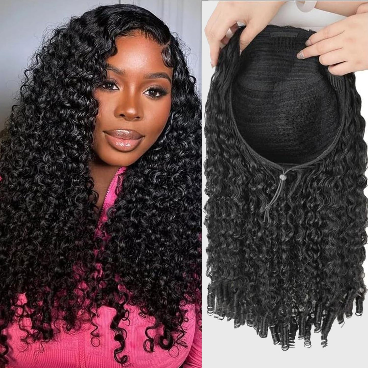 Burmese Curly V Part Half Wig - 220% Density, 16 Inch, 100% Human Hair | Easy Wear & Go Style