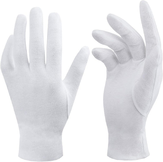 White Cotton Gloves for Dry Hands - Moisturizing Eczema Treatment | Medium, 3 Pairs
