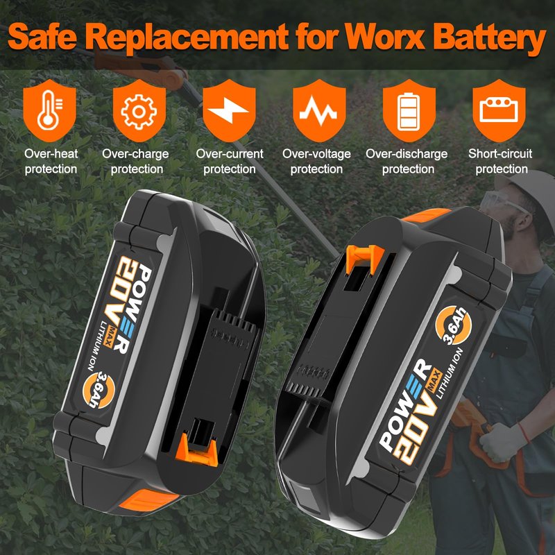 Koedsion 3600 mAh WA3525 20V Battery Replacement for Worx Battery 20V Power Share Max 20V Lithium-ion Battery Compatible with Worx 20V Battery WA3575 WA3520 WA3669 WG151s WG891 Leaf Blower Tools