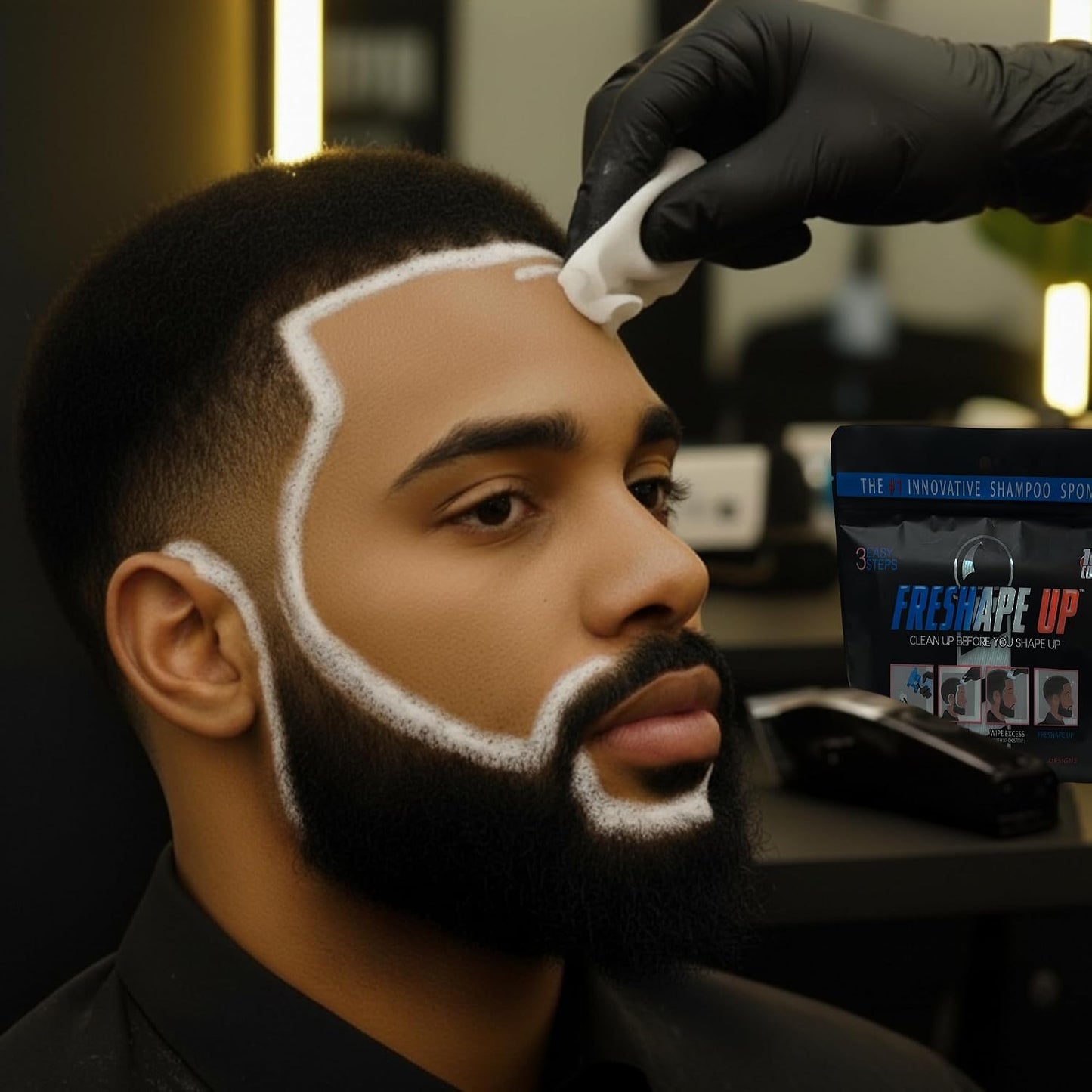 Shampoo Infused Hairline & Beard Wipes - Quick Use Disposable Wipes for Barbers | Pack of 2