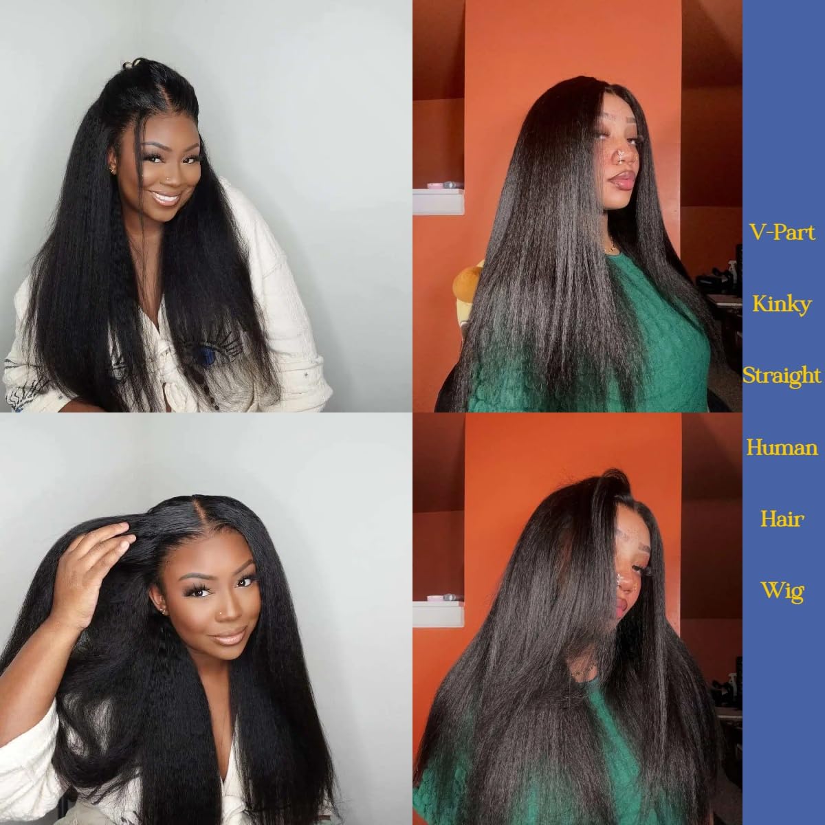 DaXunDi 250 Density 22 Inch V Part Wig Human Hair Kinky Straight Half Wig Human Hair Drawstring Upgraded 100% Natural Unprocessed Glueless No Sew in V Shape Clip In No Leave Out U Part Human Hair Wig