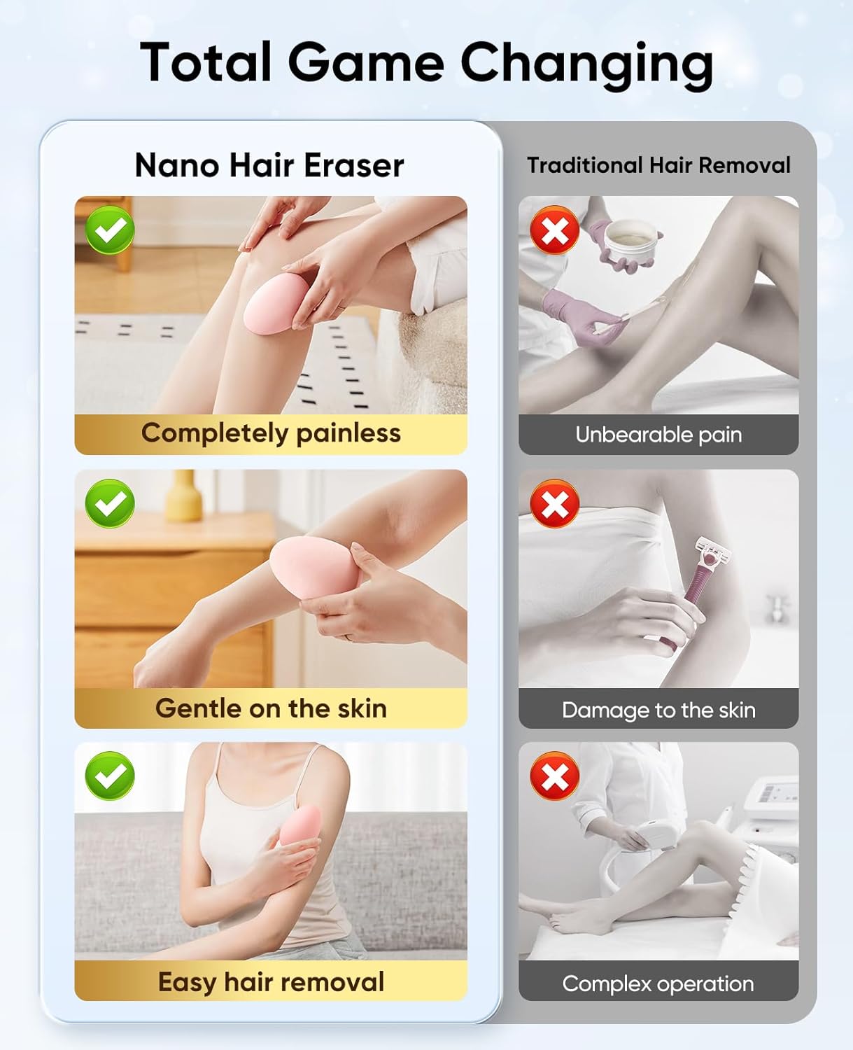 Crystal Hair Remover - Painless Exfoliation Device for Women & Men | Reusable Epilator for Legs, Back, Arms