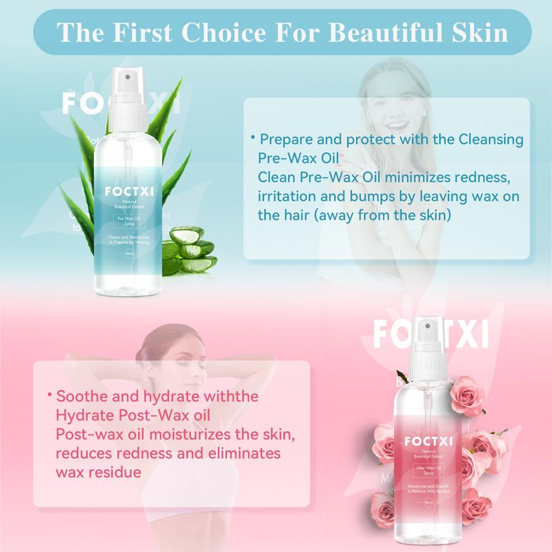 FOCTXI Pre Wax Cleanser and After Wax Care, Pre Cleanser-Spray and Treatment, After Oil-Reduces Redness, Removes Residue, Before And After Waxing Skin Care Kit, 3.5oz